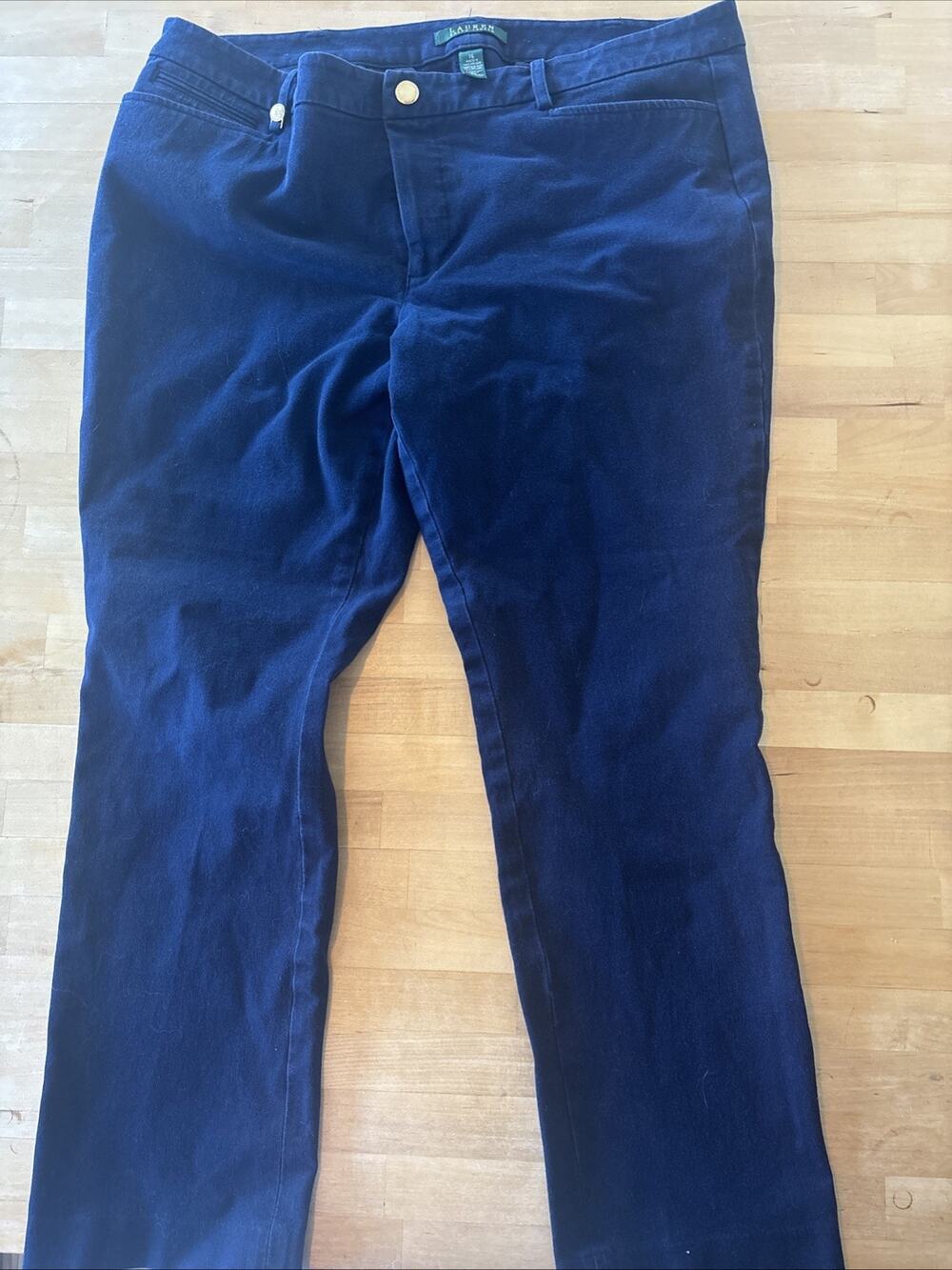 Lauren Ralph Lauren Women's Navy Blue Chino Pants, Size 16, 5-Pocket